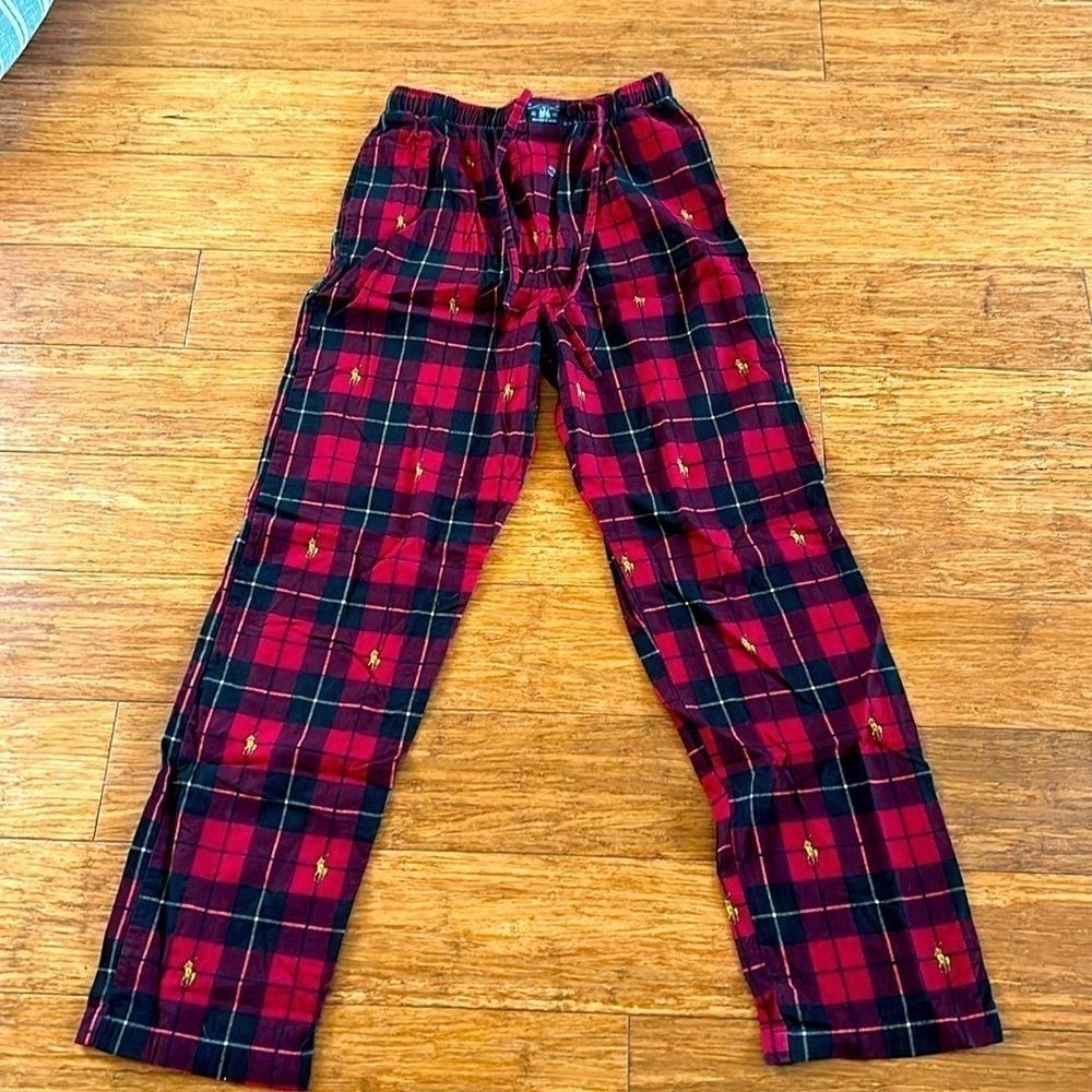 Ralph Lauren POLO Pony Red Black Plaid Logo ￼Pajama Pants Sleepwear Men’s S